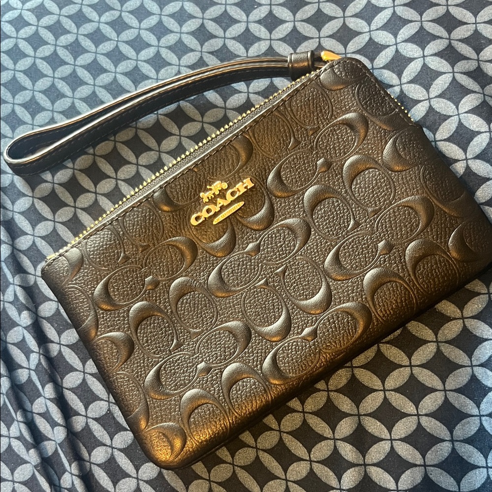 Coach Embossed Black Zip Wristlet - never used like new